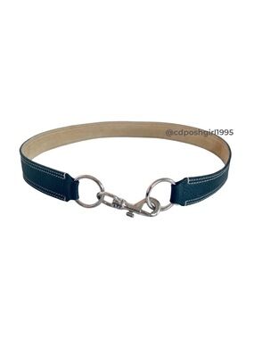 Miu Miu belt pebble leather black w/ silver buckle white stitching sz 36/90